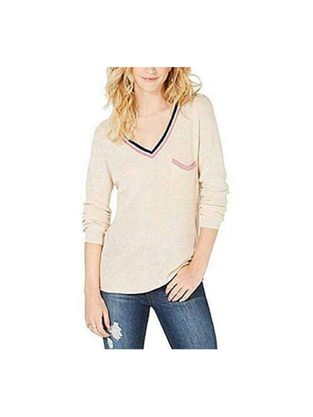 Hippie Rose Juniors Stripe-Trimmed V-Neck Sweater Size XL